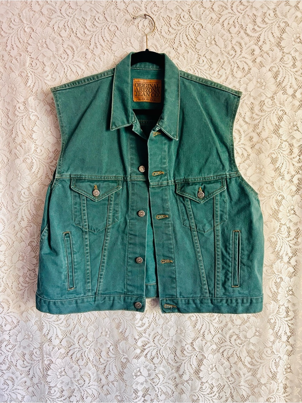 Vintage Original Arizona Jean Co Teal Denim Vest 90s Western Oversized